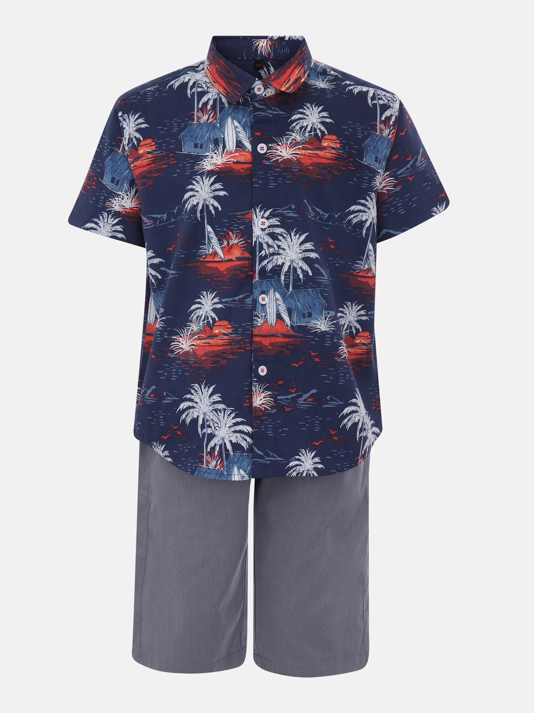 Navy Blue Printed Cotton Shirt Pant Set